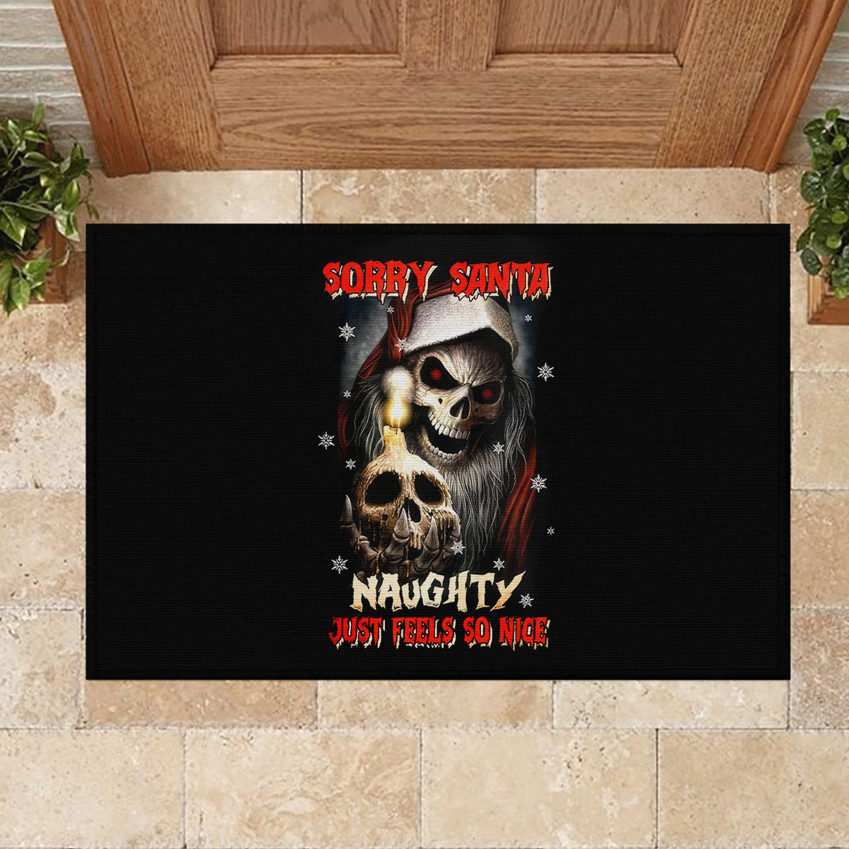 Skeleton Santa Claus Rubber Doormat Sorry Santa Naughty Just Feels So Nice - Wonder Print Shop