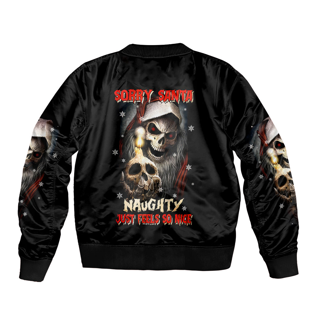 Skeleton Santa Claus Sleeve Zip Bomber Jacket Sorry Santa Naughty Just Feels So Nice - Wonder Print Shop