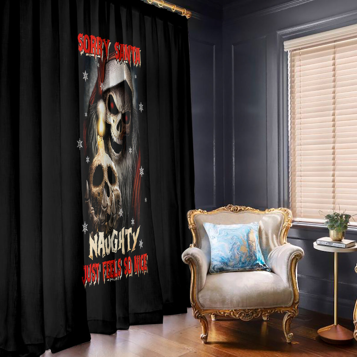 Skeleton Santa Claus Window Curtain Sorry Santa Naughty Just Feels So Nice - Wonder Print Shop