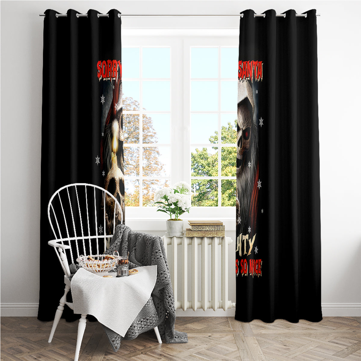 Skeleton Santa Claus Window Curtain Sorry Santa Naughty Just Feels So Nice - Wonder Print Shop