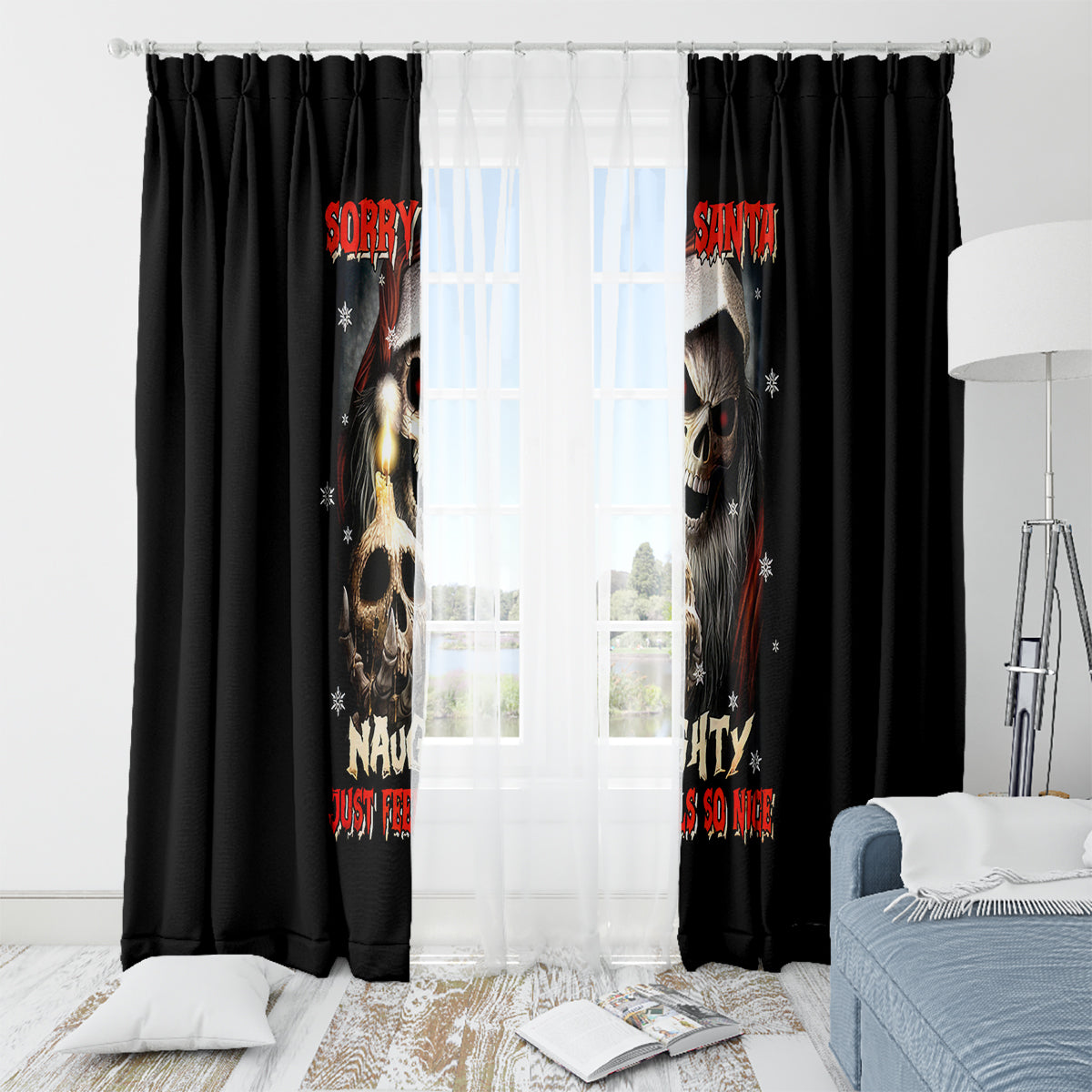 Skeleton Santa Claus Window Curtain Sorry Santa Naughty Just Feels So Nice - Wonder Print Shop