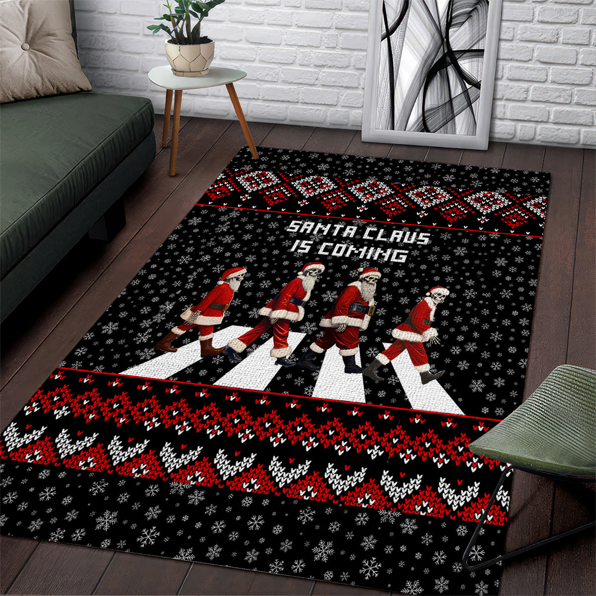 Skeleton Santa Claus Area Rug Santa Claus Is Coming Cross Street - Wonder Print Shop