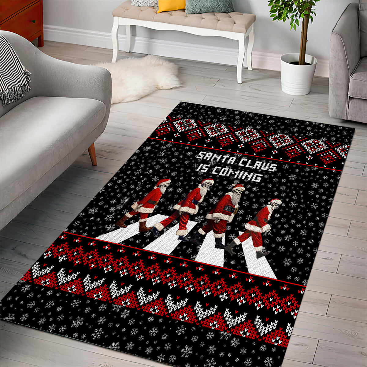 Skeleton Santa Claus Area Rug Santa Claus Is Coming Cross Street - Wonder Print Shop