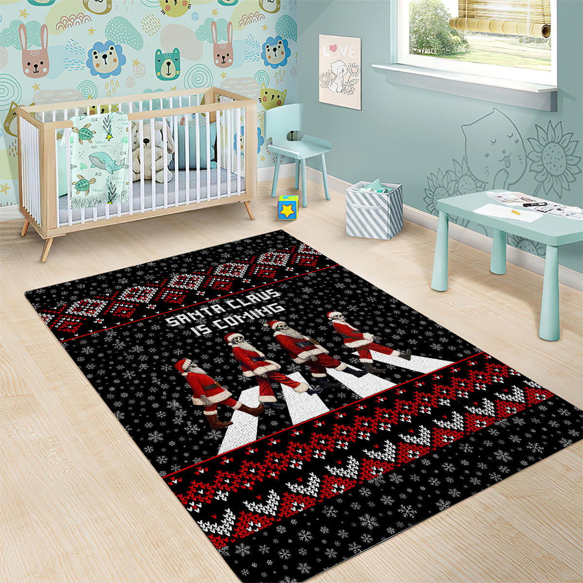 Skeleton Santa Claus Area Rug Santa Claus Is Coming Cross Street - Wonder Print Shop