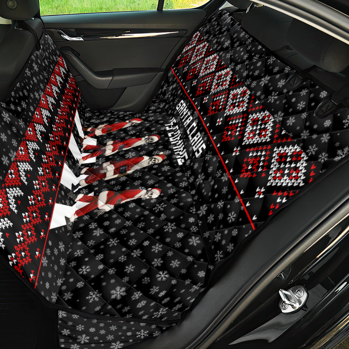 Skeleton Santa Claus Back Car Seat Cover Santa Claus Is Coming Cross Street - Wonder Print Shop