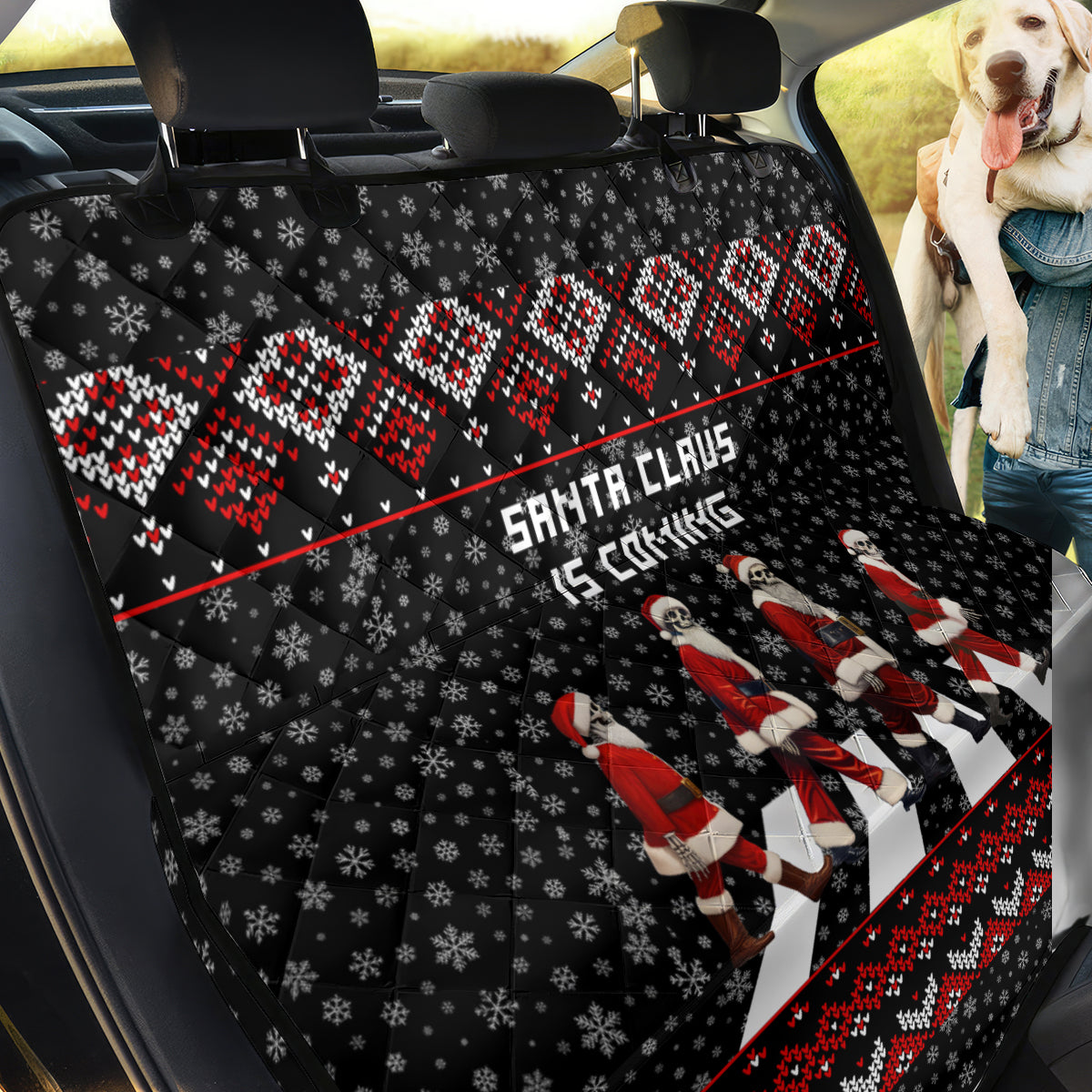 Skeleton Santa Claus Back Car Seat Cover Santa Claus Is Coming Cross Street - Wonder Print Shop