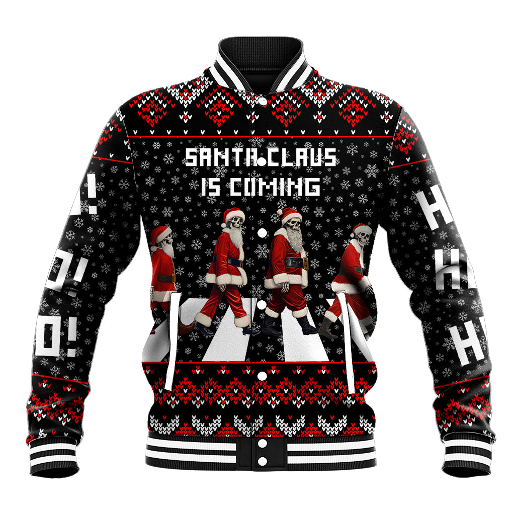 Skeleton Santa Claus Baseball Jacket Santa Claus Is Coming Cross Street - Wonder Print Shop