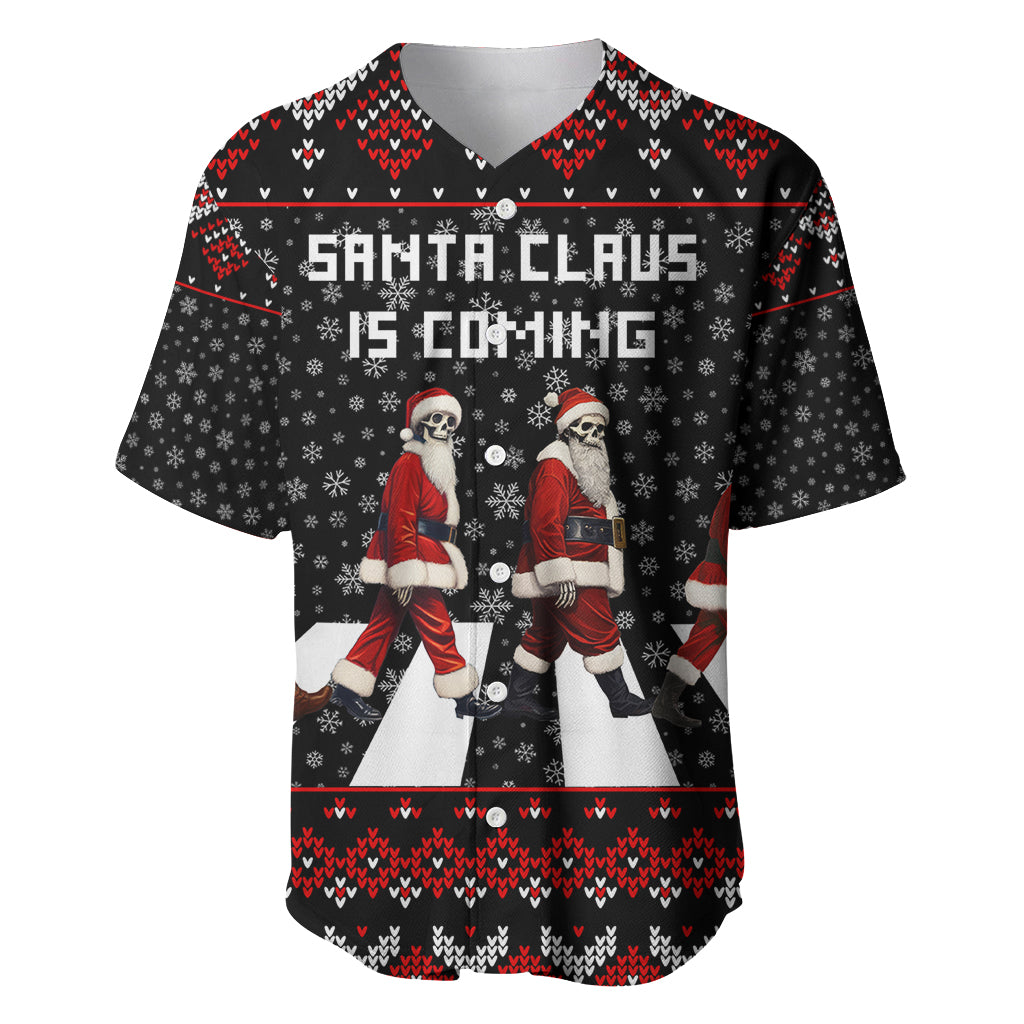 Skeleton Santa Claus Baseball Jersey Santa Claus Is Coming Cross Street - Wonder Print Shop