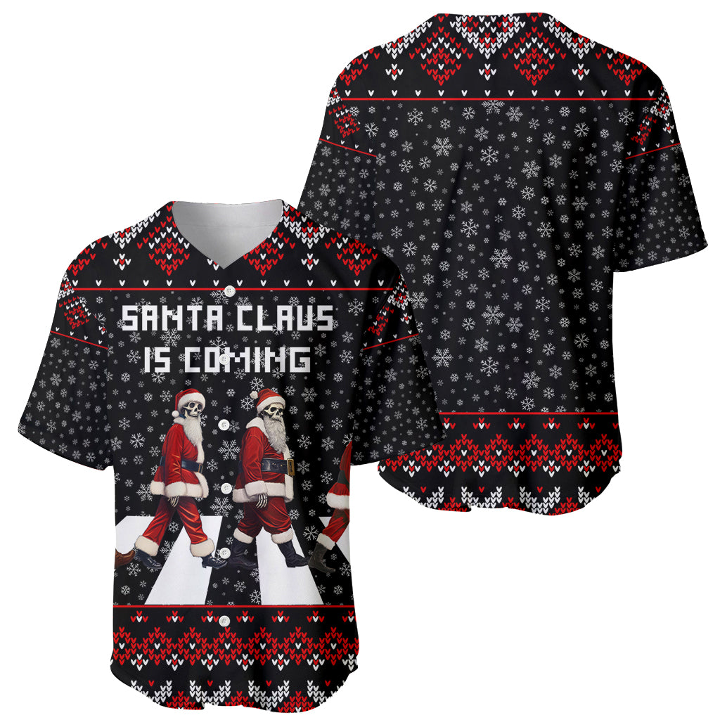 Skeleton Santa Claus Baseball Jersey Santa Claus Is Coming Cross Street - Wonder Print Shop