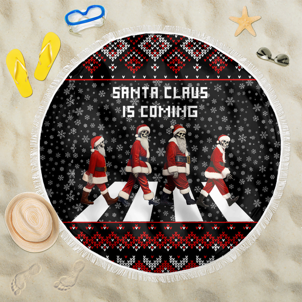 Skeleton Santa Claus Beach Blanket Santa Claus Is Coming Cross Street - Wonder Print Shop