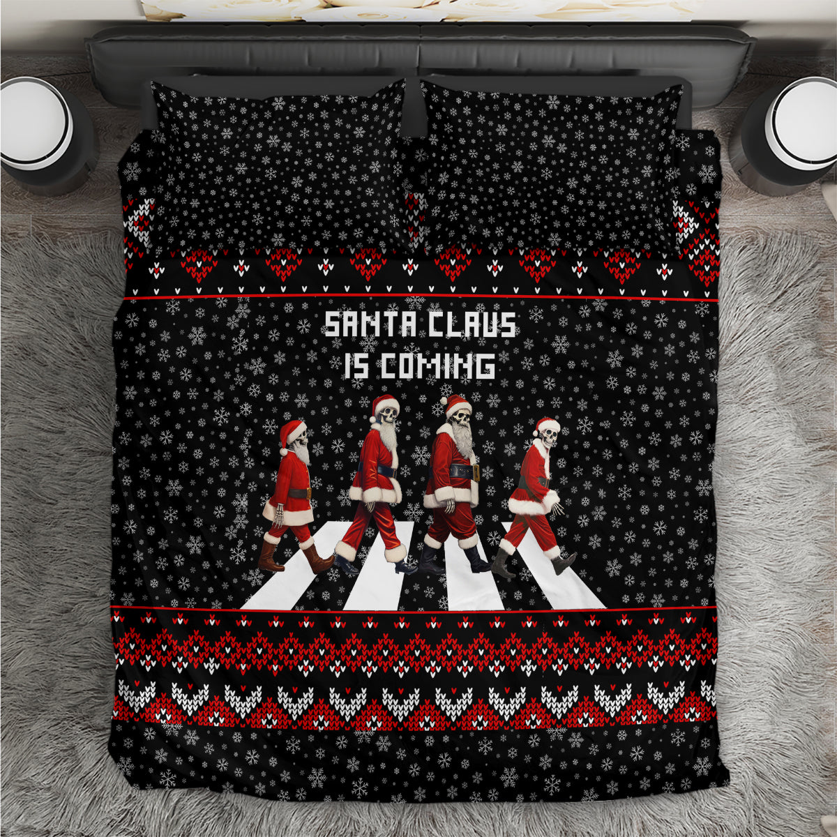 Skeleton Santa Claus Bedding Set Santa Claus Is Coming Cross Street - Wonder Print Shop