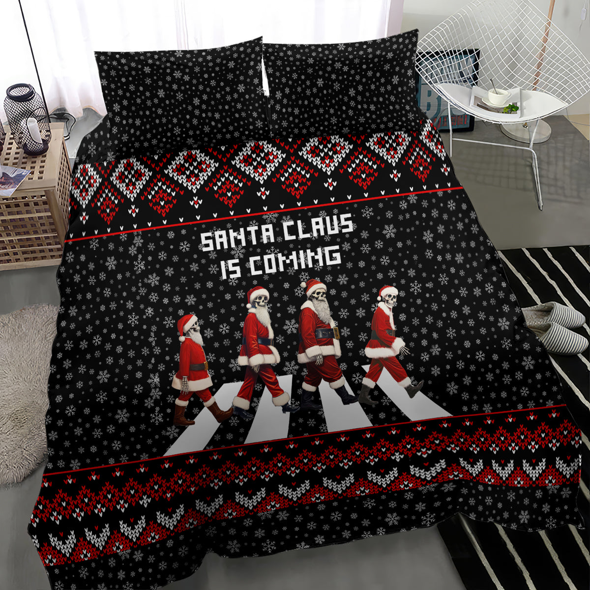 Skeleton Santa Claus Bedding Set Santa Claus Is Coming Cross Street - Wonder Print Shop