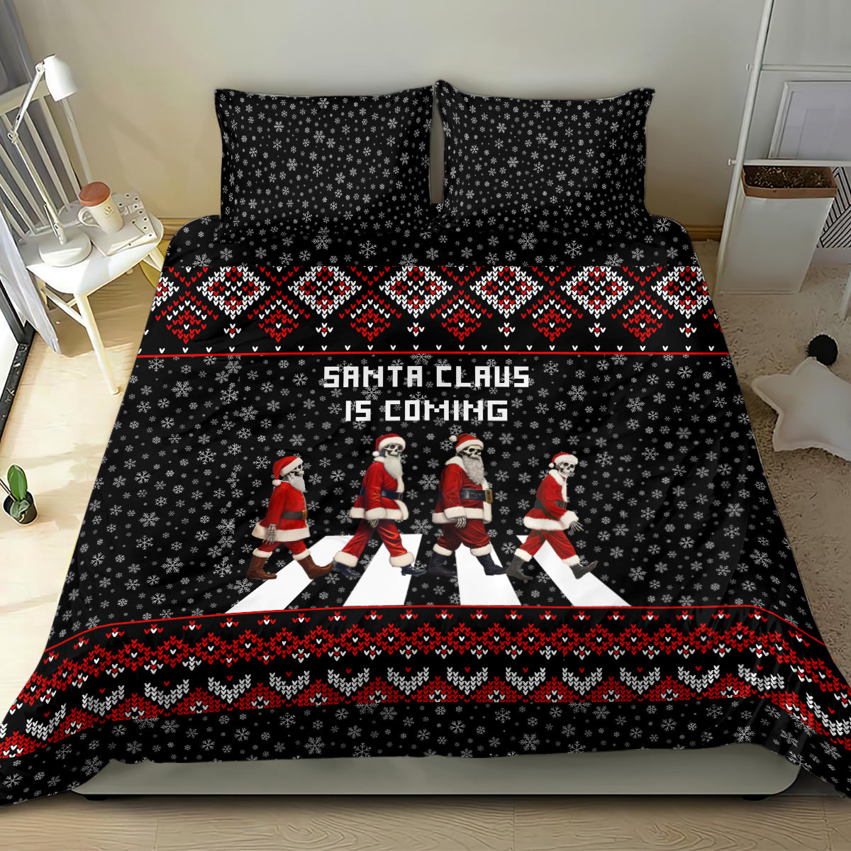 Skeleton Santa Claus Bedding Set Santa Claus Is Coming Cross Street - Wonder Print Shop