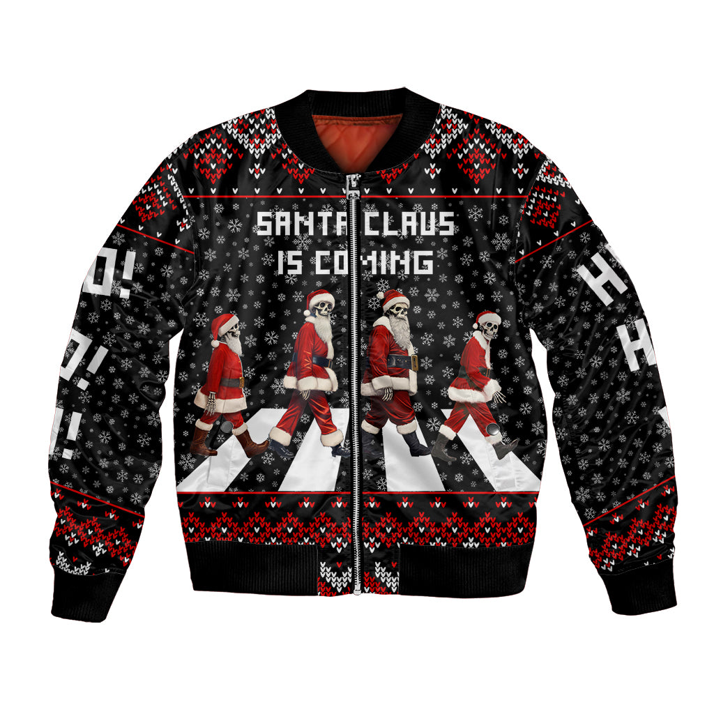 Skeleton Santa Claus Bomber Jacket Santa Claus Is Coming Cross Street - Wonder Print Shop