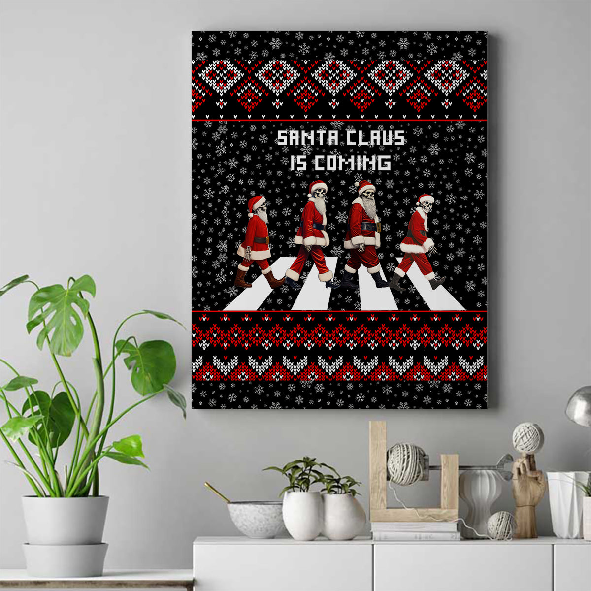Skeleton Santa Claus Canvas Wall Art Santa Claus Is Coming Cross Street - Wonder Print Shop