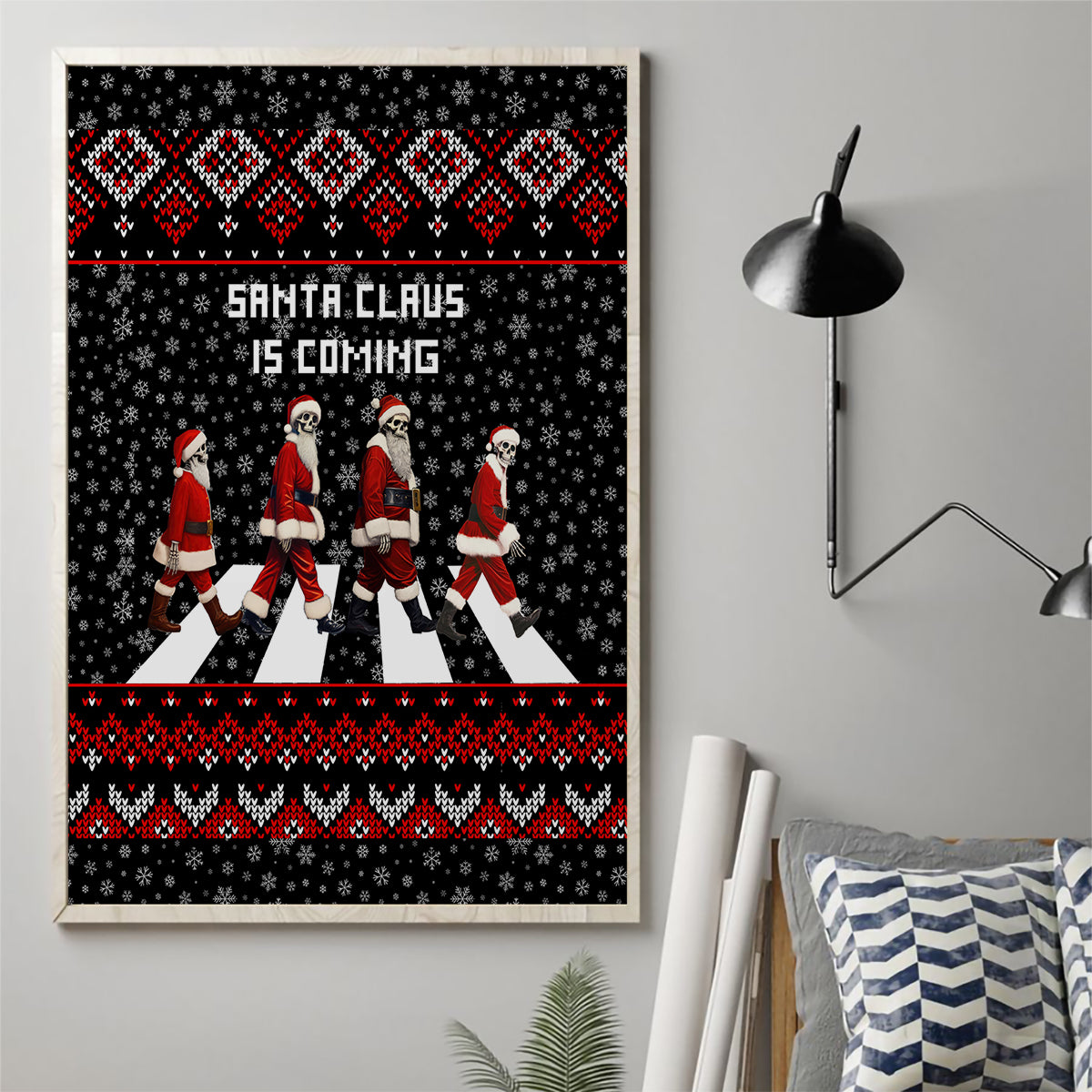 Skeleton Santa Claus Canvas Wall Art Santa Claus Is Coming Cross Street - Wonder Print Shop