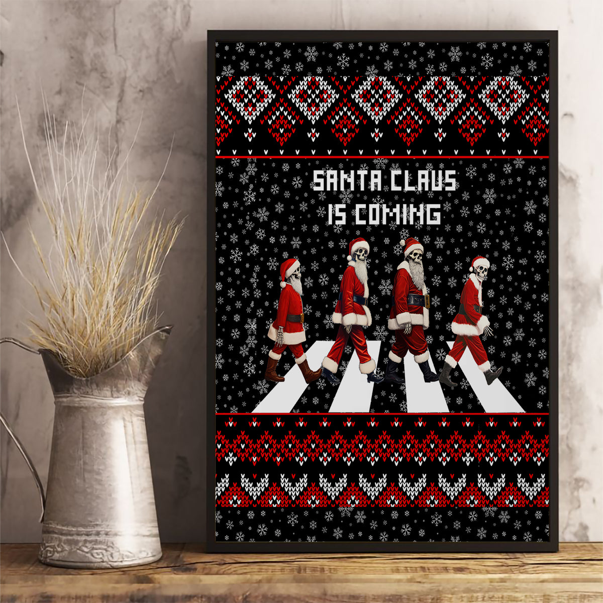 Skeleton Santa Claus Canvas Wall Art Santa Claus Is Coming Cross Street - Wonder Print Shop