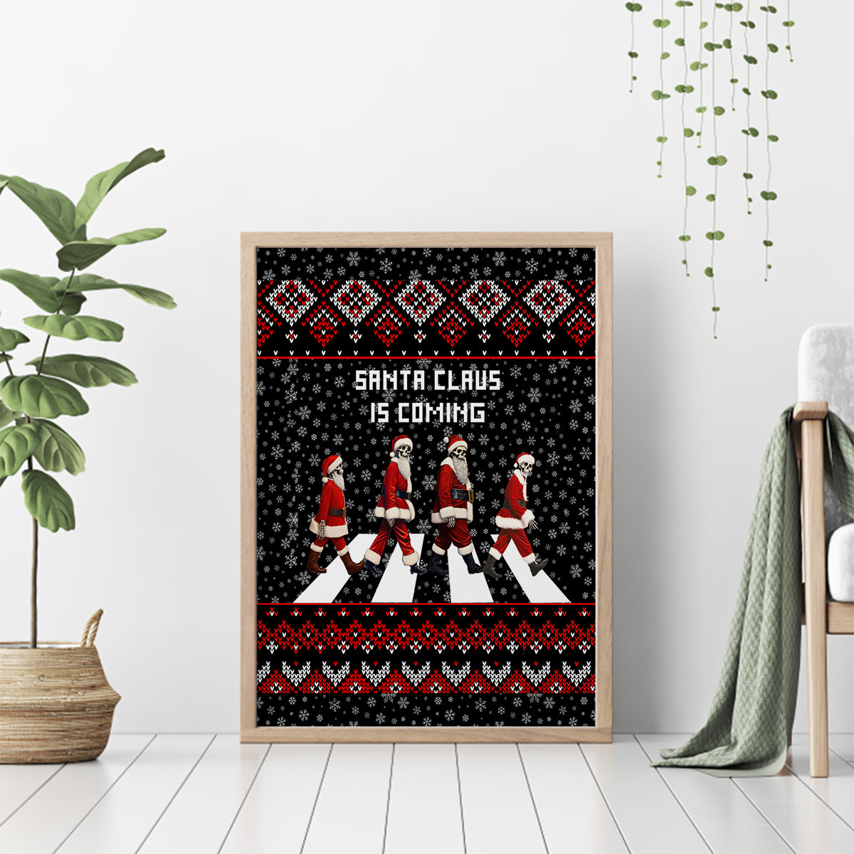 Skeleton Santa Claus Canvas Wall Art Santa Claus Is Coming Cross Street - Wonder Print Shop