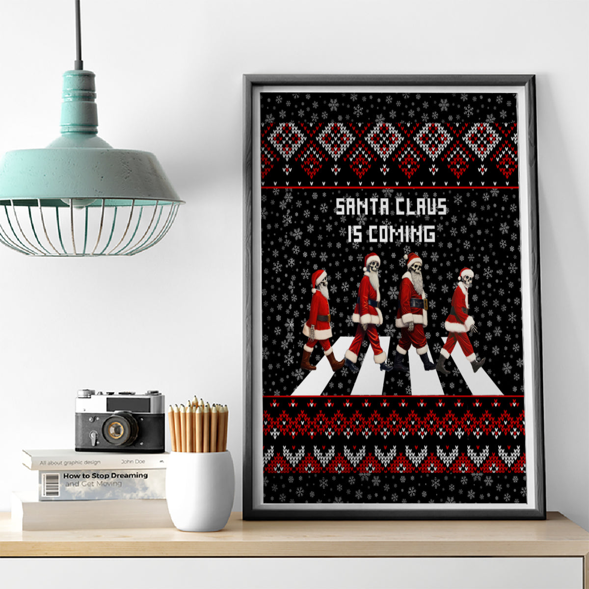 Skeleton Santa Claus Canvas Wall Art Santa Claus Is Coming Cross Street - Wonder Print Shop