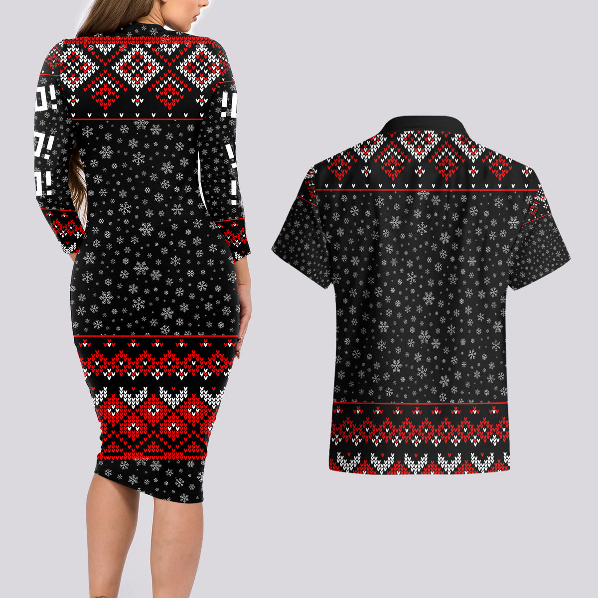 Skeleton Santa Claus Couples Matching Long Sleeve Bodycon Dress and Hawaiian Shirt Santa Claus Is Coming Cross Street - Wonder Print Shop
