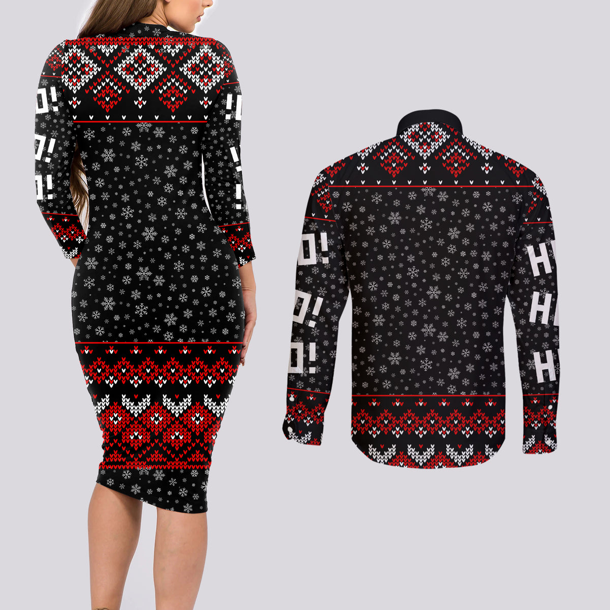 Skeleton Santa Claus Couples Matching Long Sleeve Bodycon Dress and Long Sleeve Button Shirt Santa Claus Is Coming Cross Street - Wonder Print Shop