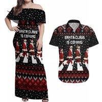 Skeleton Santa Claus Couples Matching Off Shoulder Maxi Dress and Hawaiian Shirt Santa Claus Is Coming Cross Street - Wonder Print Shop