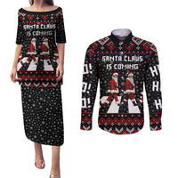 Skeleton Santa Claus Couples Matching Puletasi Dress and Long Sleeve Button Shirt Santa Claus Is Coming Cross Street - Wonder Print Shop