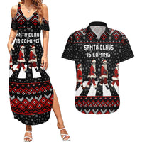 Skeleton Santa Claus Couples Matching Summer Maxi Dress and Hawaiian Shirt Santa Claus Is Coming Cross Street - Wonder Print Shop