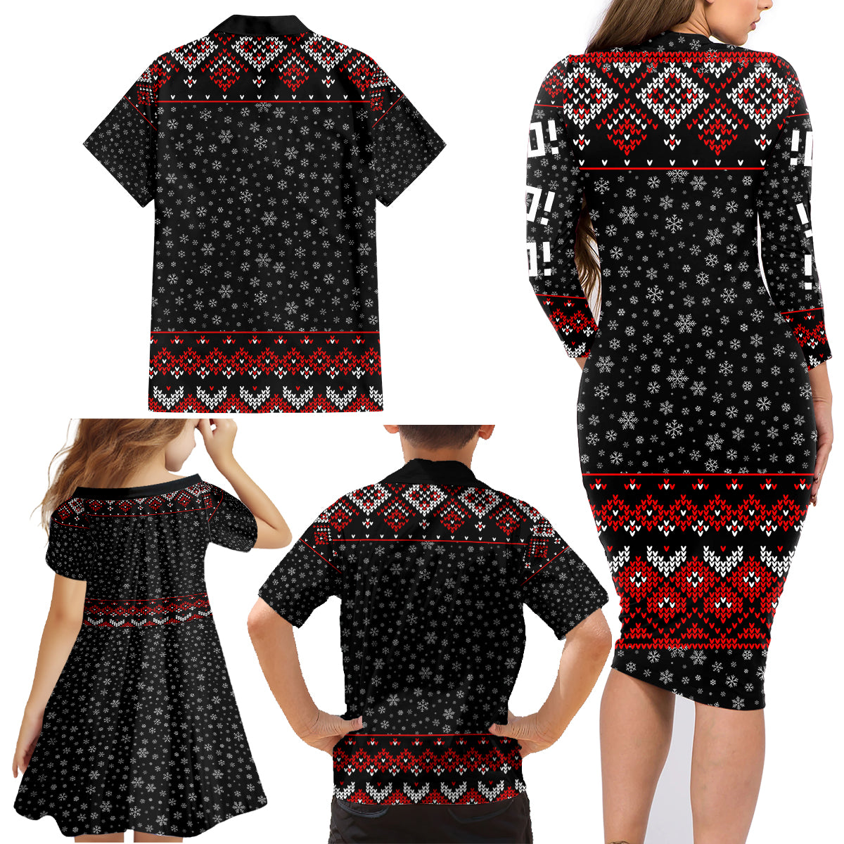 Skeleton Santa Claus Family Matching Long Sleeve Bodycon Dress and Hawaiian Shirt Santa Claus Is Coming Cross Street - Wonder Print Shop
