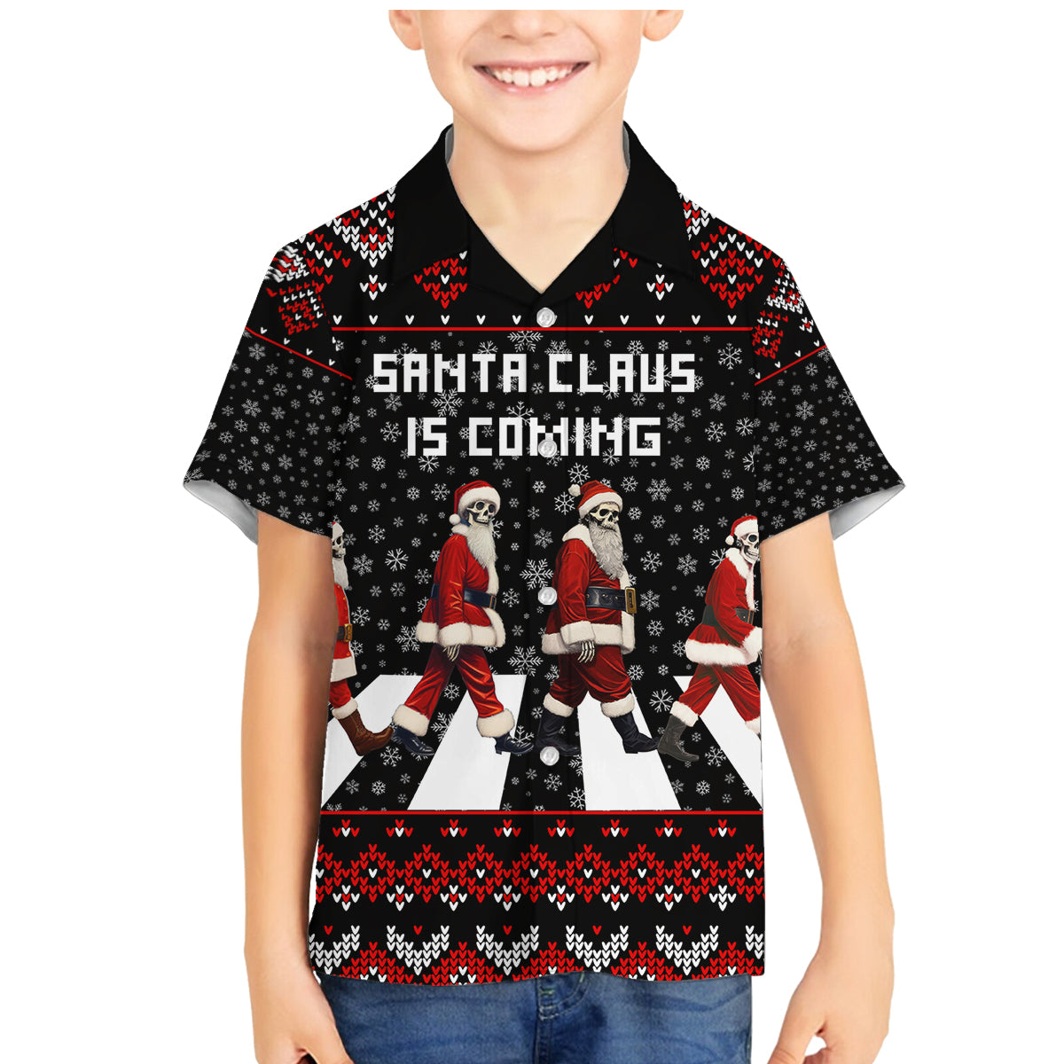 Skeleton Santa Claus Family Matching Mermaid Dress and Hawaiian Shirt Santa Claus Is Coming Cross Street - Wonder Print Shop