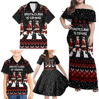 Skeleton Santa Claus Family Matching Off Shoulder Maxi Dress and Hawaiian Shirt Santa Claus Is Coming Cross Street - Wonder Print Shop