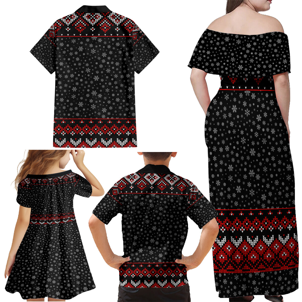 Skeleton Santa Claus Family Matching Off Shoulder Maxi Dress and Hawaiian Shirt Santa Claus Is Coming Cross Street - Wonder Print Shop