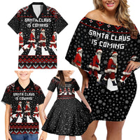 Skeleton Santa Claus Family Matching Off Shoulder Short Dress and Hawaiian Shirt Santa Claus Is Coming Cross Street - Wonder Print Shop