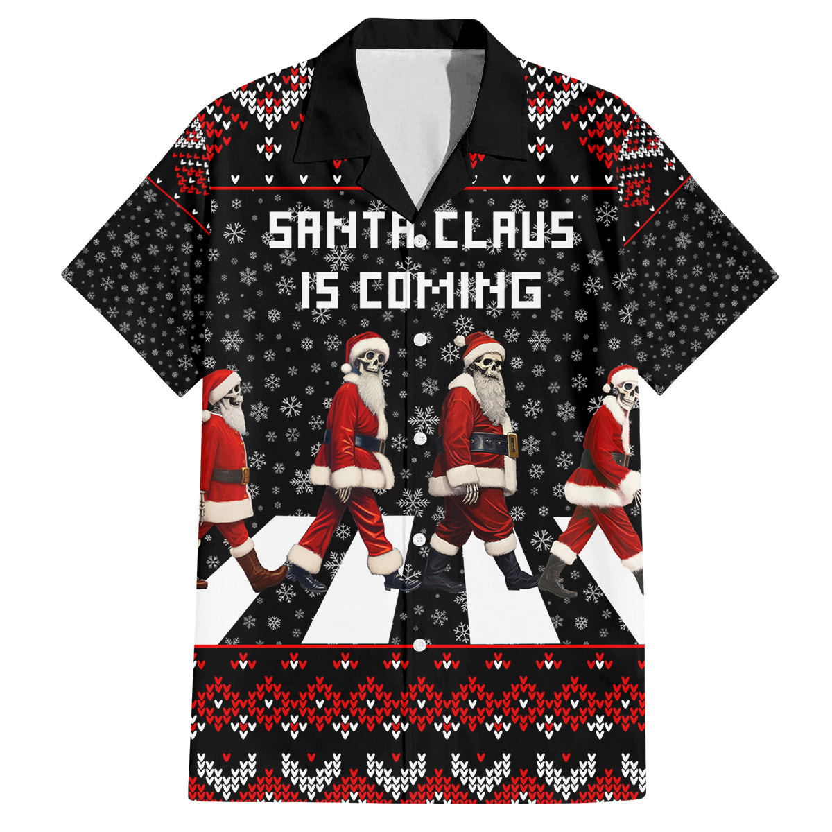 Skeleton Santa Claus Family Matching Puletasi Dress and Hawaiian Shirt Santa Claus Is Coming Cross Street - Wonder Print Shop