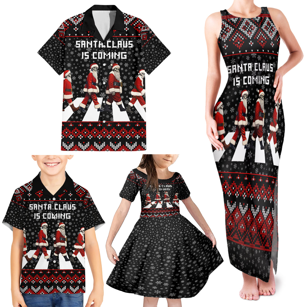 Skeleton Santa Claus Family Matching Tank Maxi Dress and Hawaiian Shirt Santa Claus Is Coming Cross Street - Wonder Print Shop