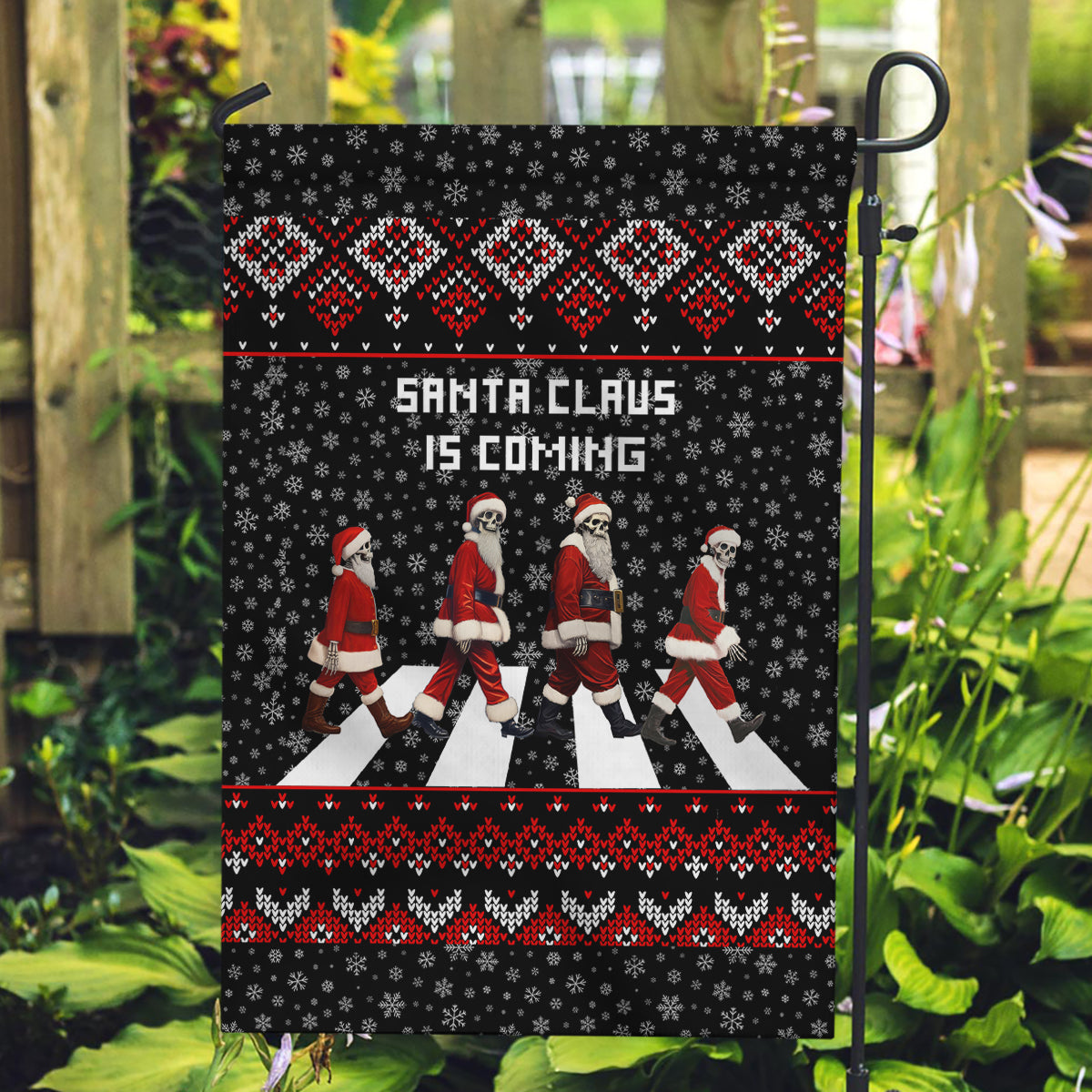 Skeleton Santa Claus Garden Flag Santa Claus Is Coming Cross Street - Wonder Print Shop