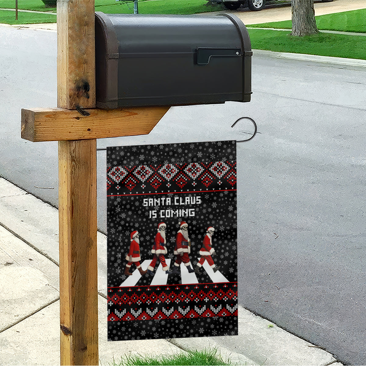 Skeleton Santa Claus Garden Flag Santa Claus Is Coming Cross Street - Wonder Print Shop