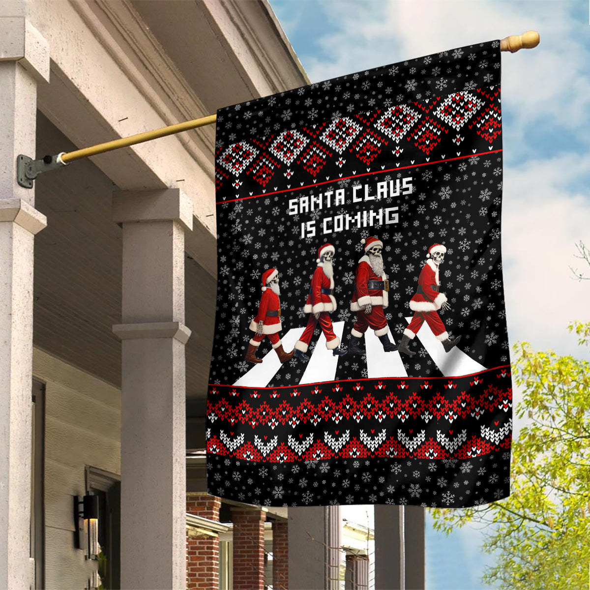 Skeleton Santa Claus Garden Flag Santa Claus Is Coming Cross Street - Wonder Print Shop