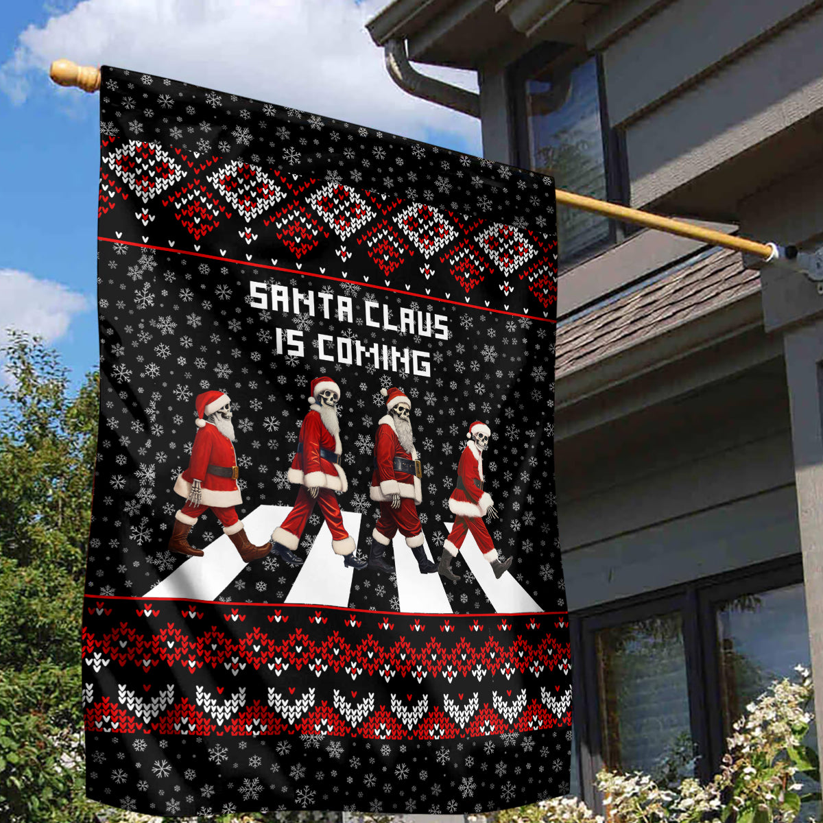 Skeleton Santa Claus Garden Flag Santa Claus Is Coming Cross Street - Wonder Print Shop