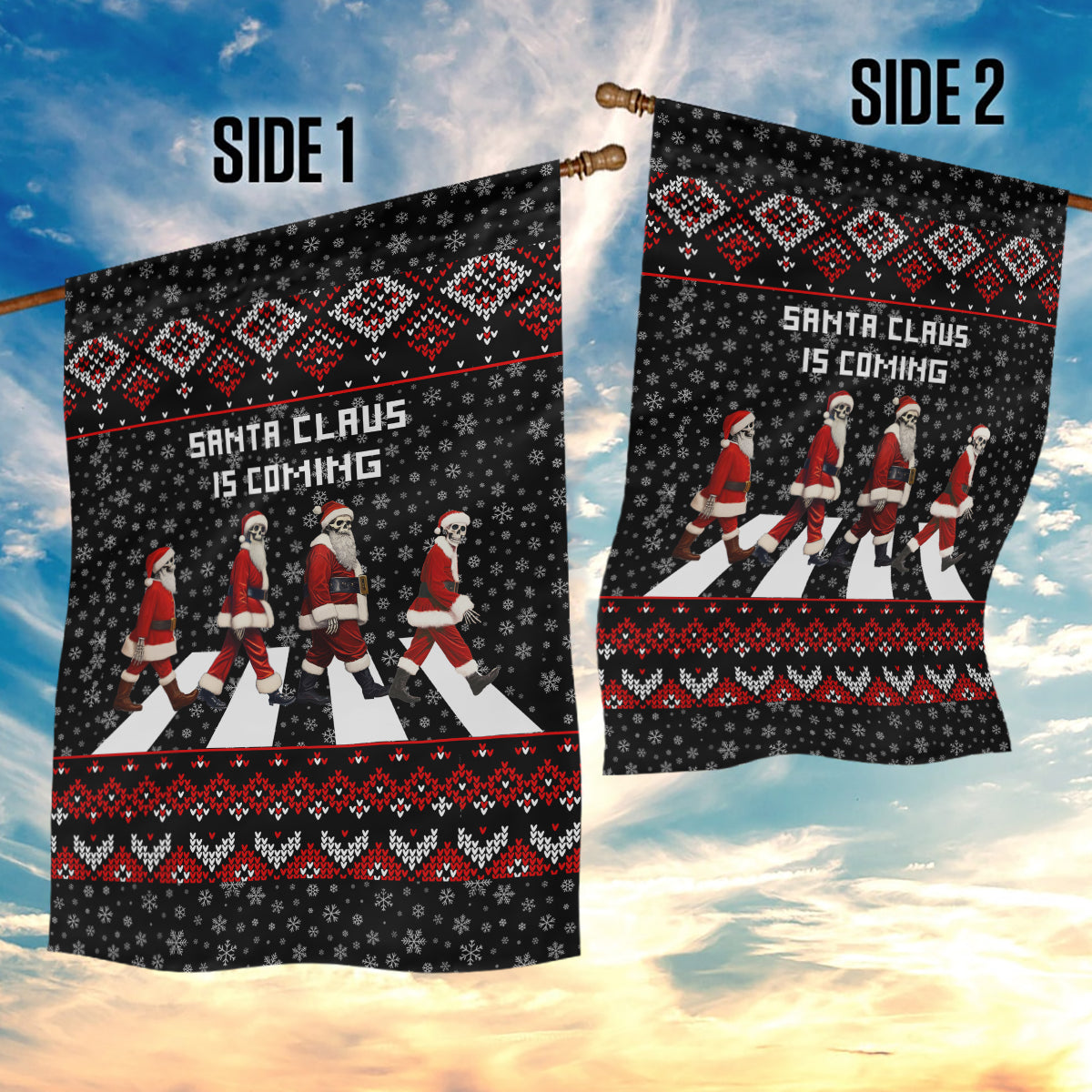 Skeleton Santa Claus Garden Flag Santa Claus Is Coming Cross Street - Wonder Print Shop