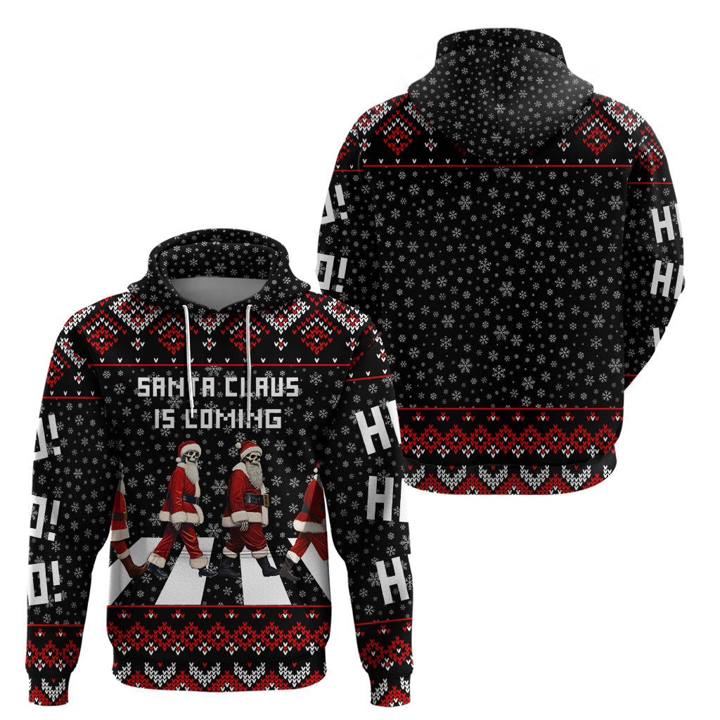 Skeleton Santa Claus Hoodie Santa Claus Is Coming Cross Street - Wonder Print Shop