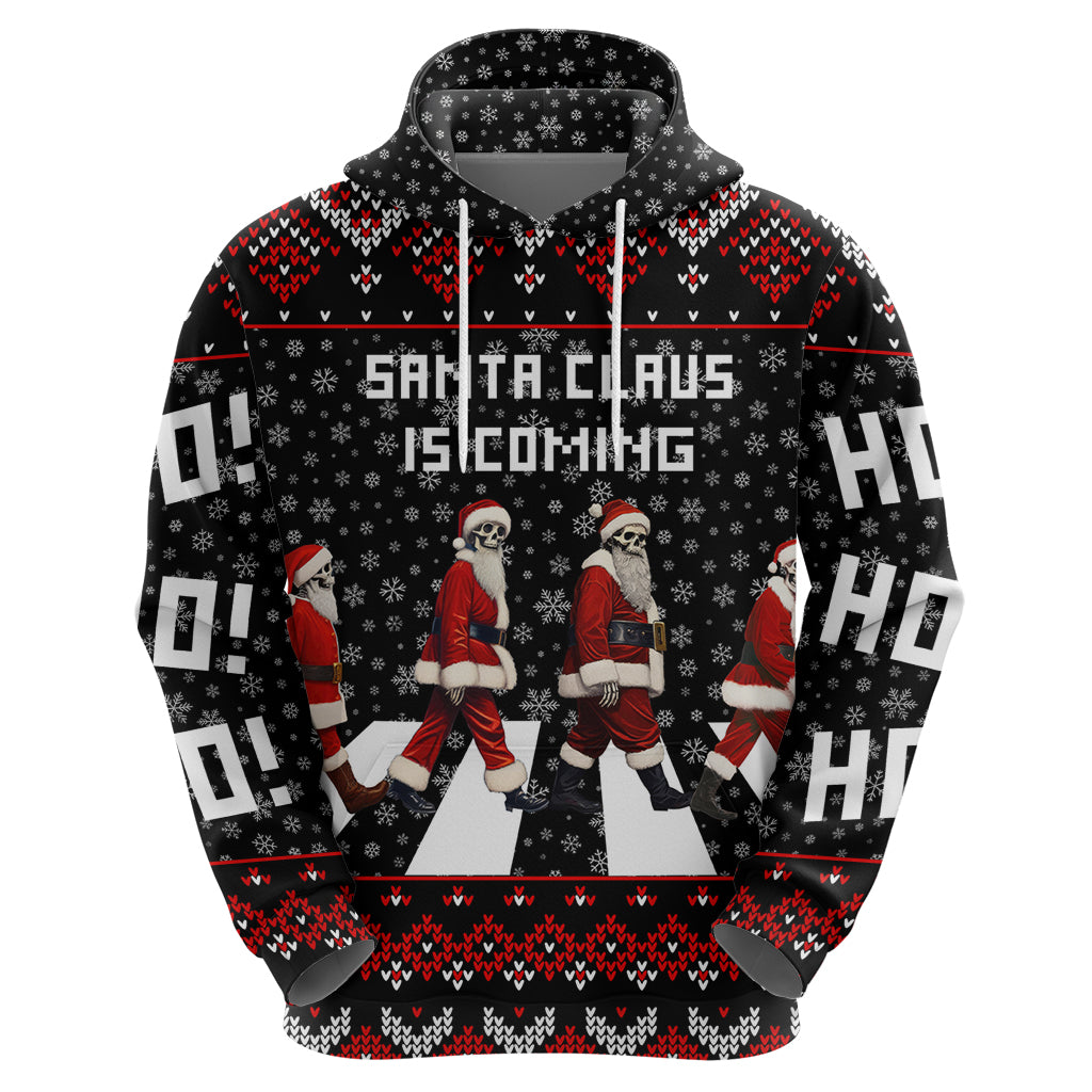 Skeleton Santa Claus Hoodie Santa Claus Is Coming Cross Street - Wonder Print Shop