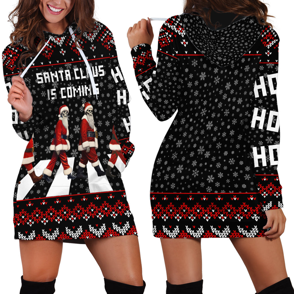 Skeleton Santa Claus Hoodie Dress Santa Claus Is Coming Cross Street - Wonder Print Shop