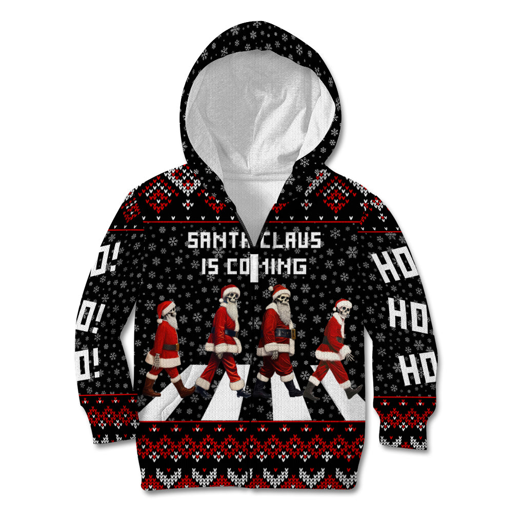Skeleton Santa Claus Kid Hoodie Santa Claus Is Coming Cross Street - Wonder Print Shop