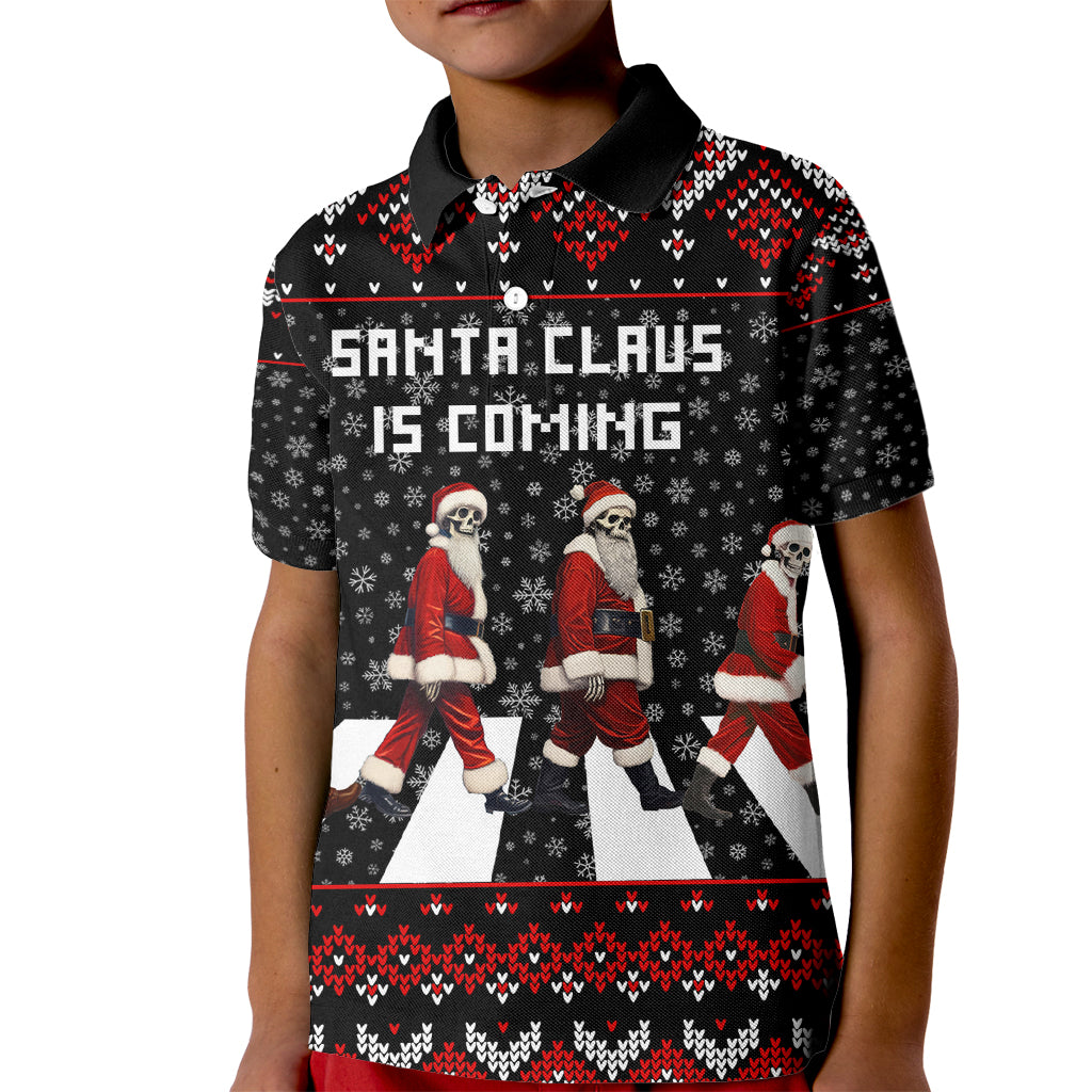 Skeleton Santa Claus Kid Polo Shirt Santa Claus Is Coming Cross Street - Wonder Print Shop