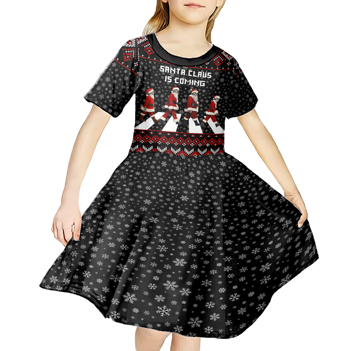 Skeleton Santa Claus Kid Short Sleeve Dress Santa Claus Is Coming Cross Street - Wonder Print Shop