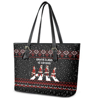 Skeleton Santa Claus Leather Tote Bag Santa Claus Is Coming Cross Street - Wonder Print Shop