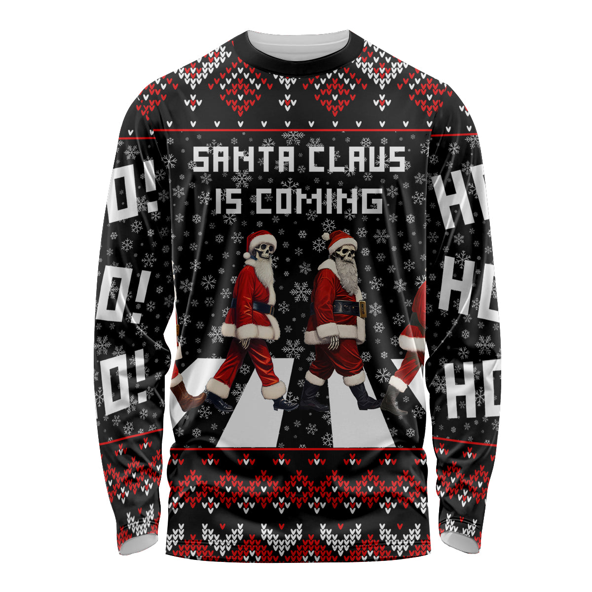 Skeleton Santa Claus Long Sleeve Shirt Santa Claus Is Coming Cross Street - Wonder Print Shop
