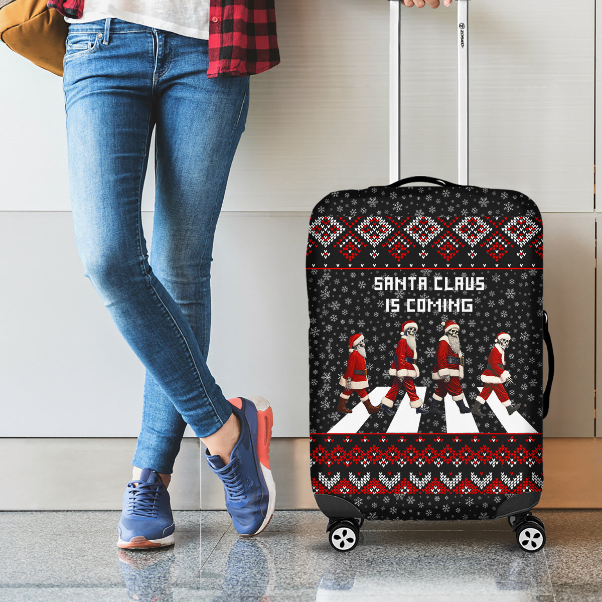 Skeleton Santa Claus Luggage Cover Santa Claus Is Coming Cross Street - Wonder Print Shop