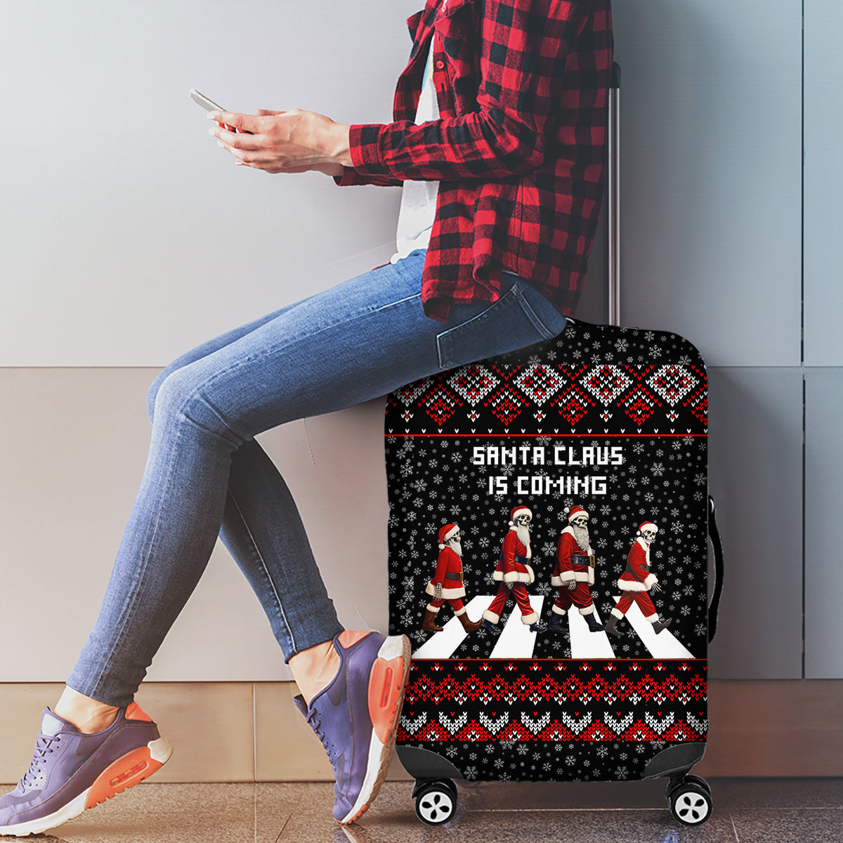 Skeleton Santa Claus Luggage Cover Santa Claus Is Coming Cross Street - Wonder Print Shop